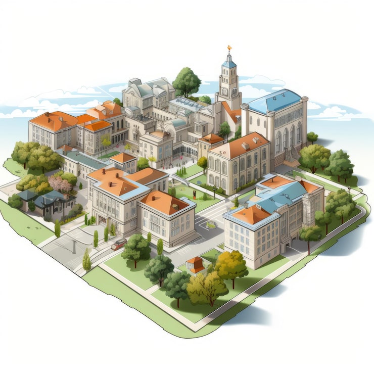 Illustrated map of the United States University campus
